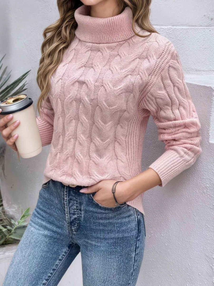 Women's Cable-Knit Turtleneck Sweater – Textured Long-Sleeve Style