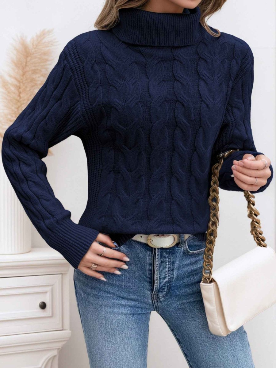 Women's Cable-Knit Turtleneck Sweater – Textured Long-Sleeve Style