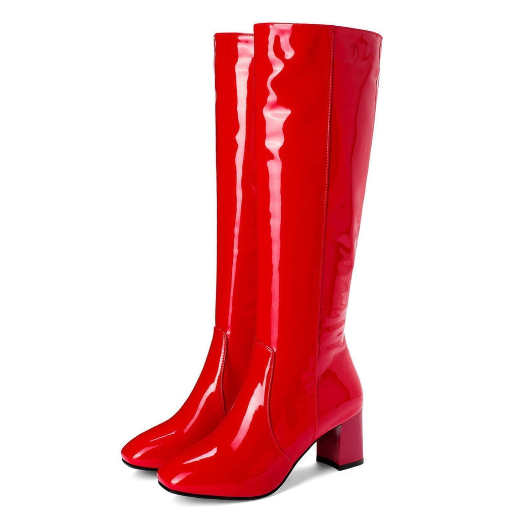 Patent High Boots – Glossy Statement Boots in Red, Black or White