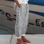 Striped Side-Button Trousers with Pockets