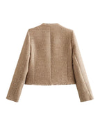 Two Piece Jacket Set with Buttons & Pockets in Beige