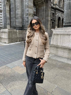 Two Piece Jacket Set with Buttons & Pockets in Beige