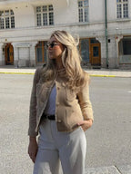 Two Piece Jacket Set with Buttons & Pockets in Beige