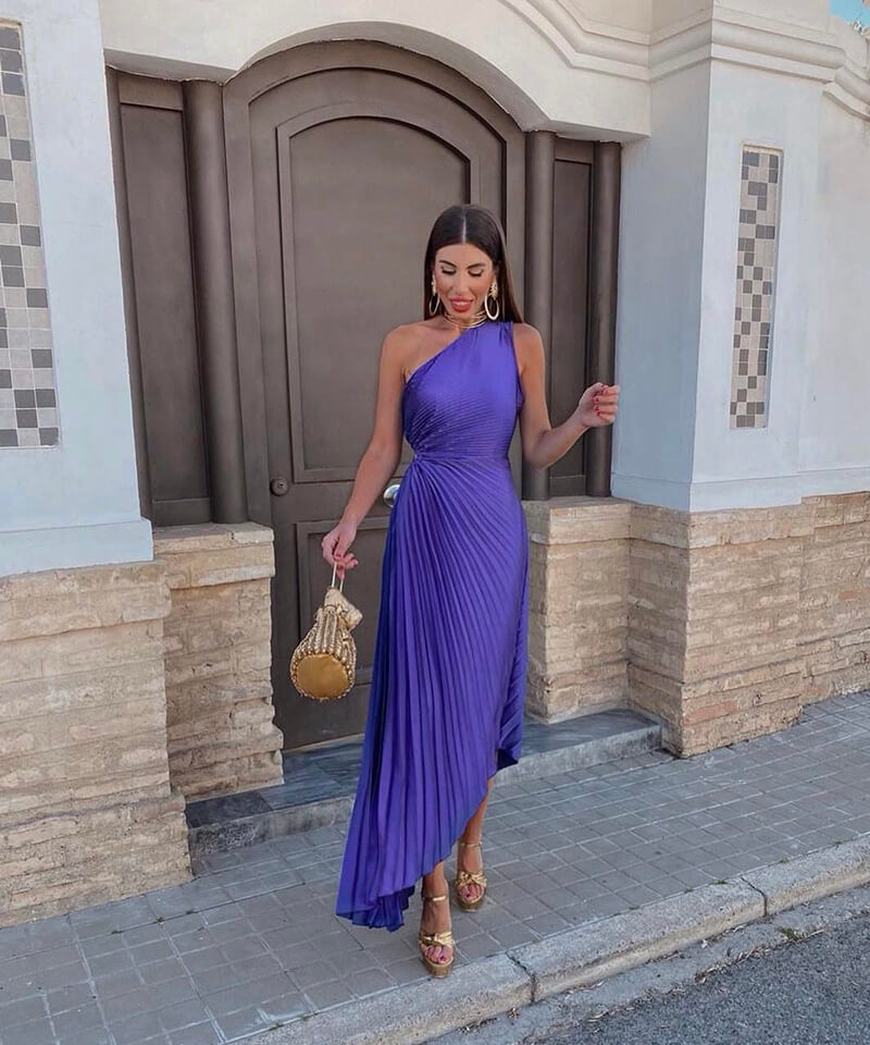 One-Shoulder Pleated Wedding Guest Dress – Occasion Dress | Meave & Ivy