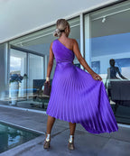 One-Shoulder Pleated Wedding Guest Dress – Occasion Dress | Meave & Ivy