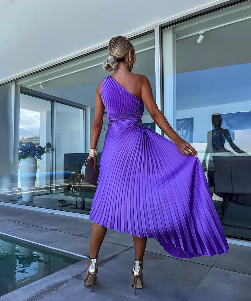 One-Shoulder Pleated Wedding Guest Dress – Occasion Dress | Meave & Ivy
