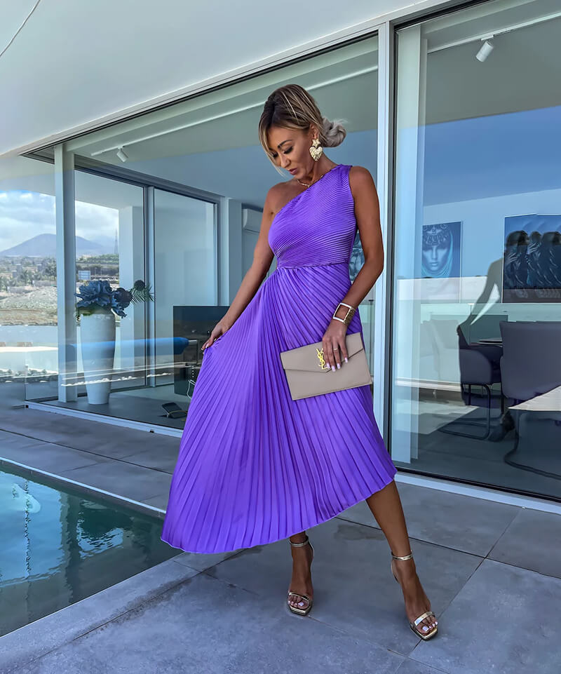 One-Shoulder Pleated Wedding Guest Dress – Occasion Dress | Meave & Ivy