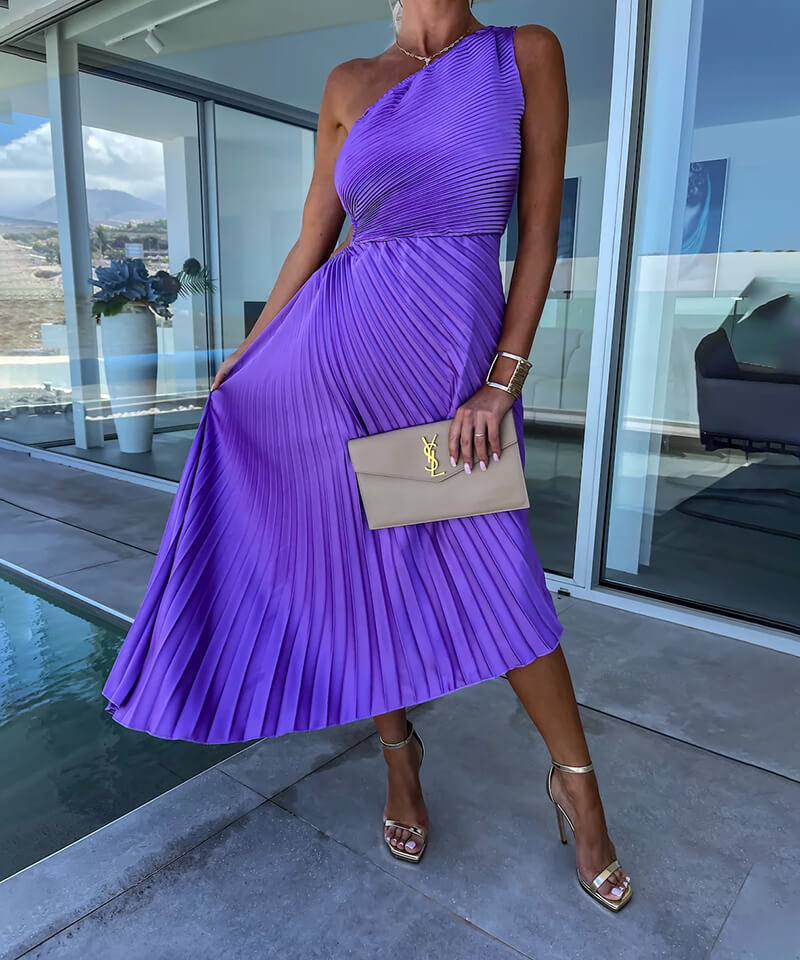 One-Shoulder Pleated Wedding Guest Dress – Occasion Dress | Meave & Ivy