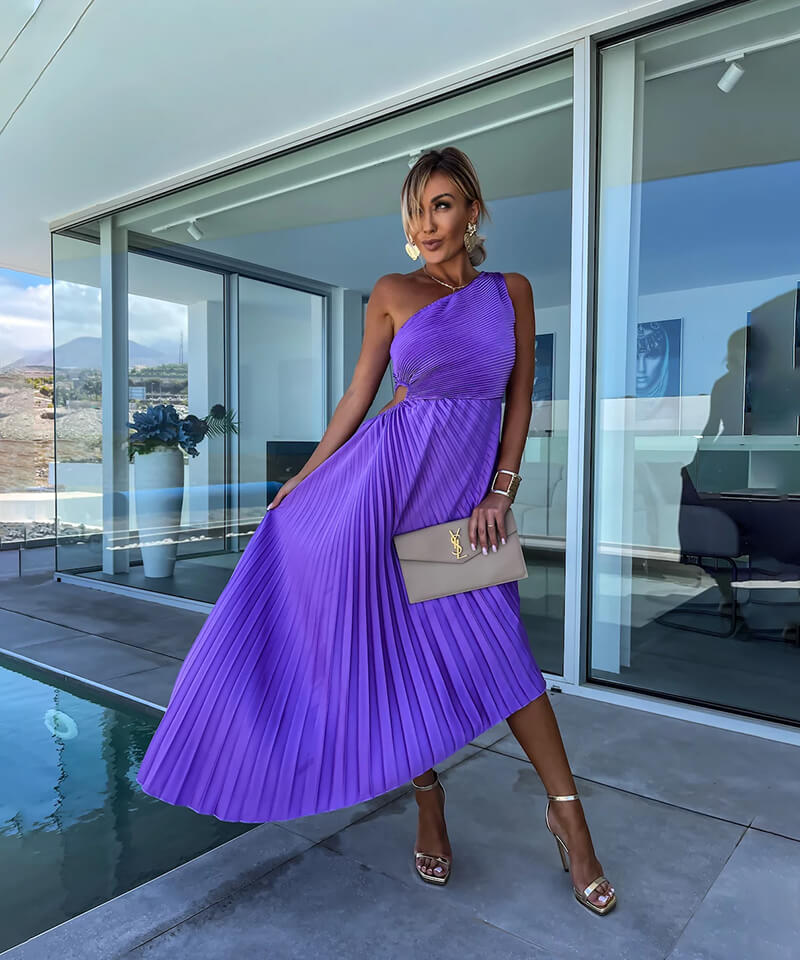 One-Shoulder Pleated Wedding Guest Dress – Occasion Dress | Meave & Ivy