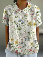 Floral Embroidered Linen Collared Blouse