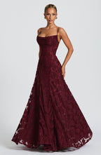 Red Satin Maxi Dress – High-Shine Evening Gown | Meave & Ivy