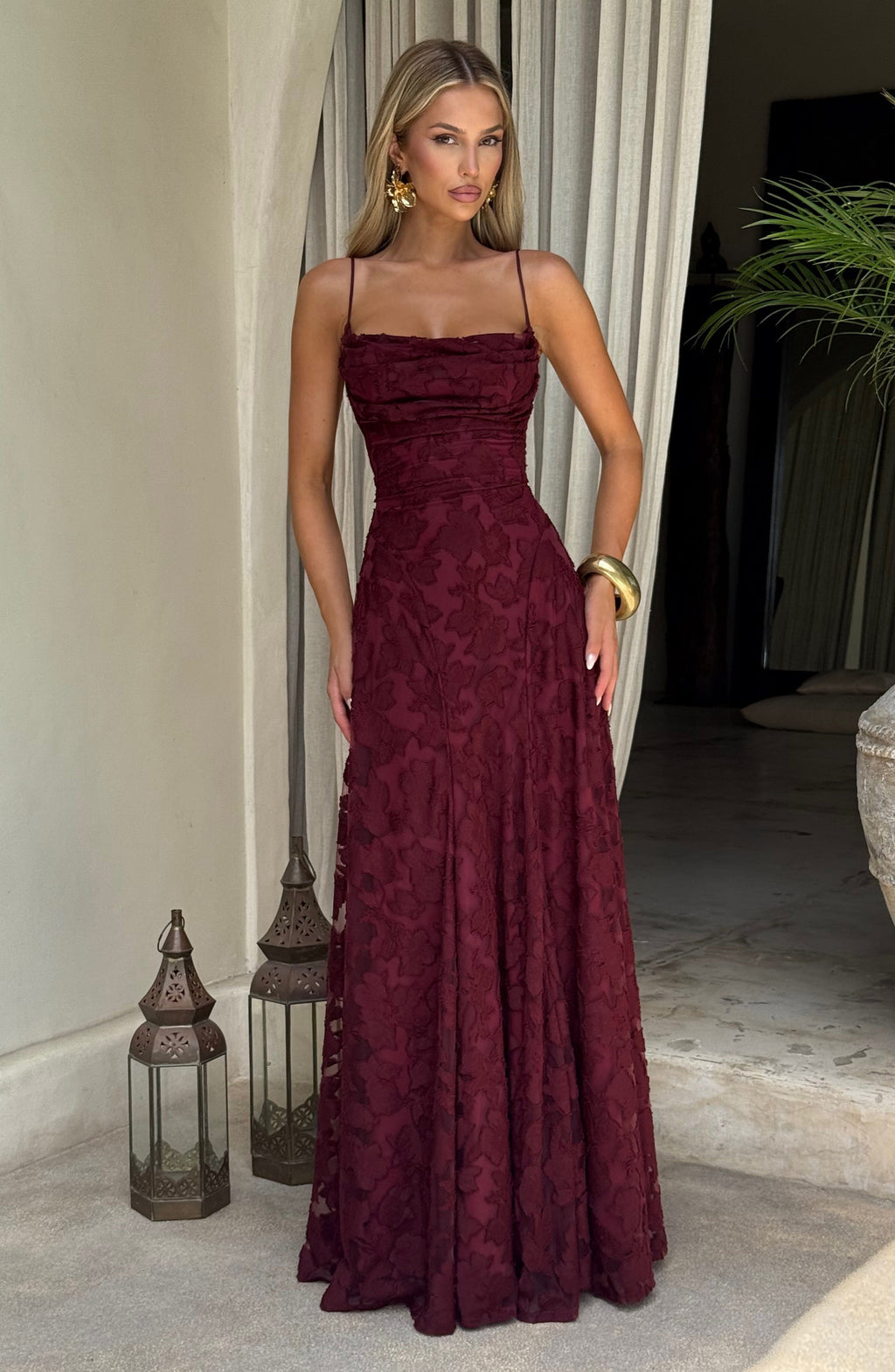Red Satin Maxi Dress – High-Shine Evening Gown | Meave & Ivy