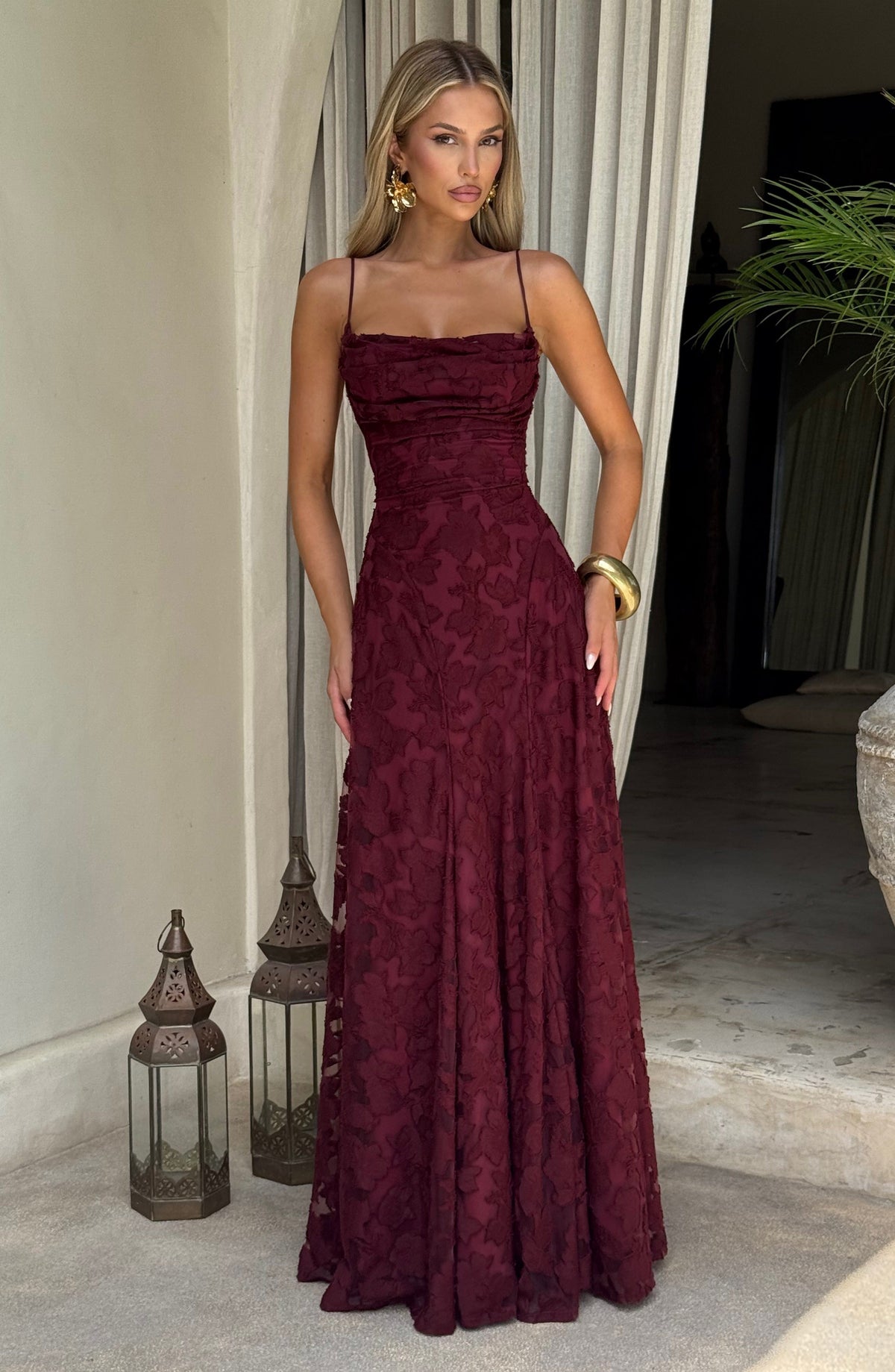Red Satin Maxi Dress – High-Shine Evening Gown | Meave & Ivy