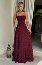 Red Satin Maxi Dress – High-Shine Evening Gown | Meave & Ivy
