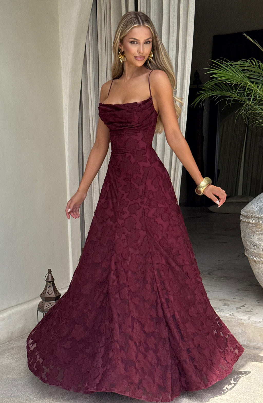 Red Satin Maxi Dress – High-Shine Evening Gown | Meave & Ivy