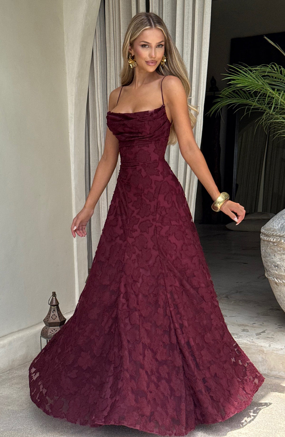 Red Satin Maxi Dress – High-Shine Evening Gown | Meave & Ivy