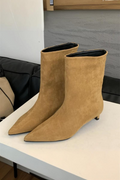 Women's Elegant Pointed Toe suede-look Ankle Boots with Low Kitten Heel