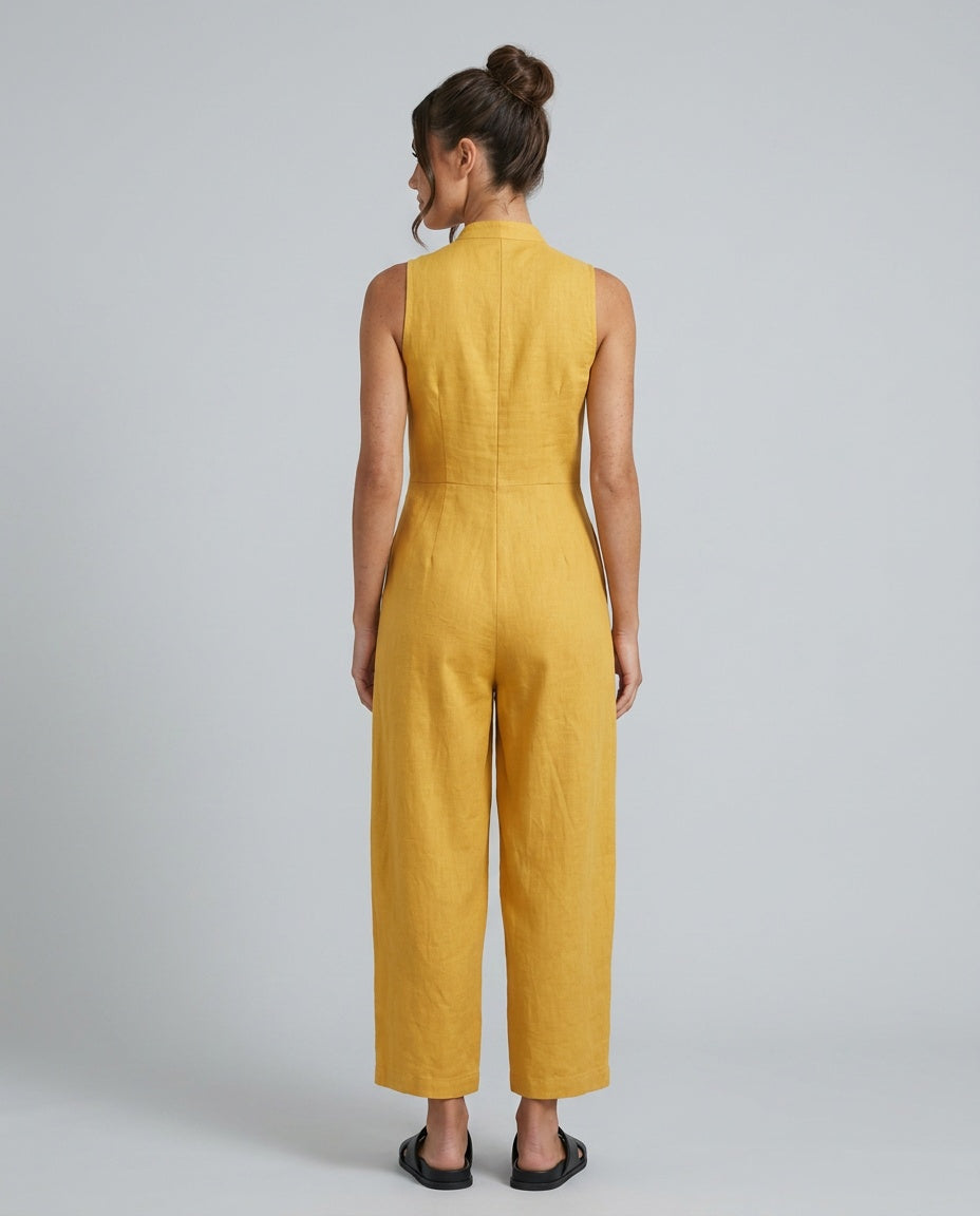 Linen-Blend Sleeveless Loose Jumpsuit