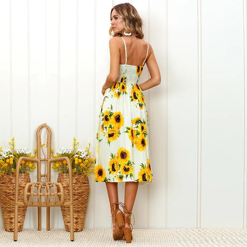 Yellow Floral Spaghetti Strap Dress – Women's Summer Beach & Holiday Dress | Meave & Ivy
