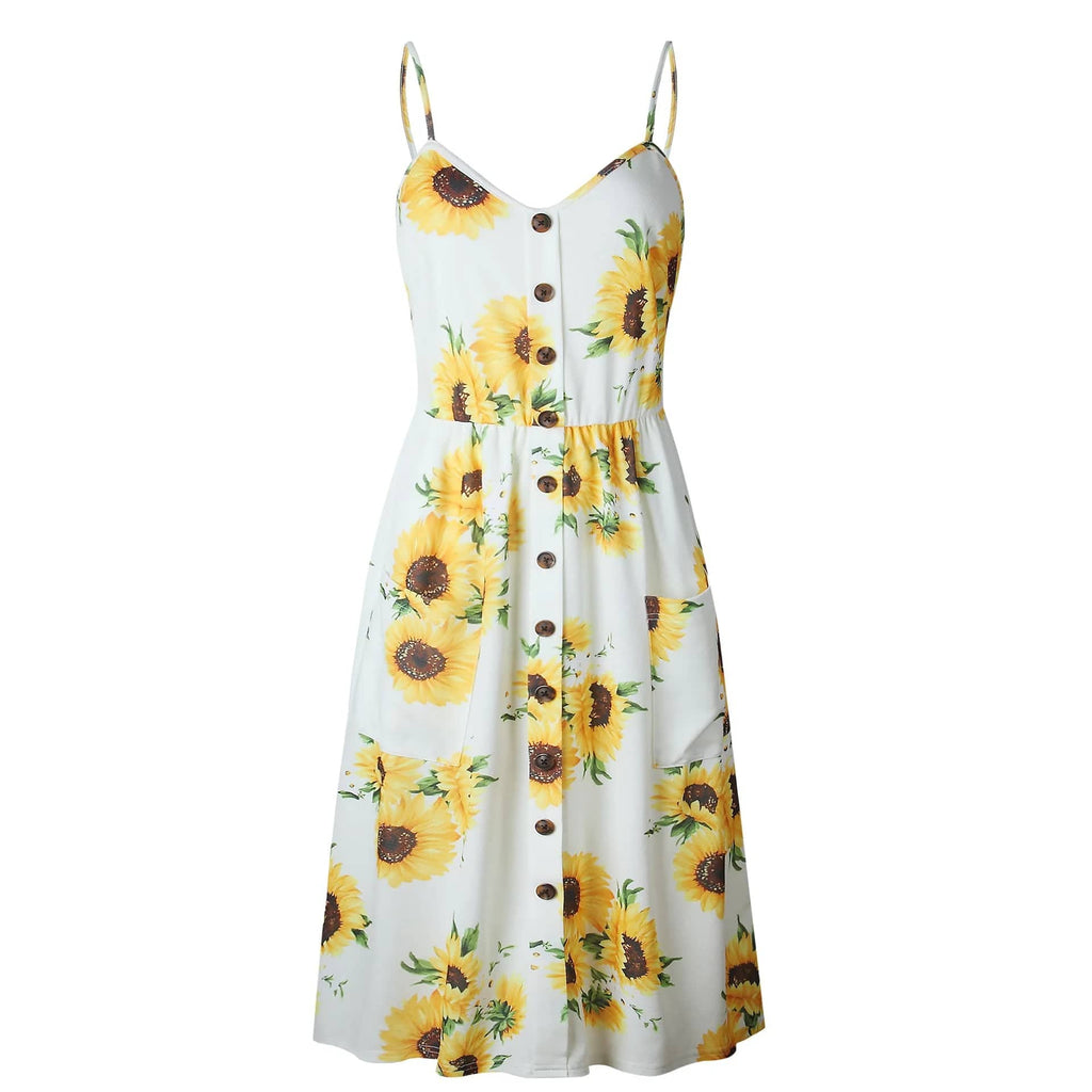 Yellow Floral Spaghetti Strap Dress – Women's Summer Beach & Holiday Dress | Meave & Ivy