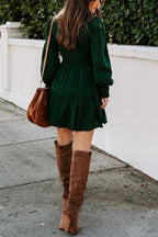 Women's Smocked Long-Sleeve Mini Dress – Tiered Relaxed Fit