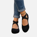 Women's Suede Crossover Elastic Strap Closed Toe Wedge Sandal