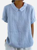 Women's Peter Pan Collar Relaxed Linen Casual Blouse