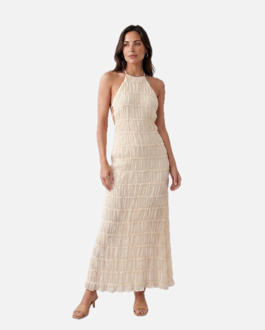 Pleated Halter Maxi Dress – Women's Wedding Guest Maxi Dress