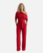 Off-Shoulder Jumpsuit with Wide-Leg Trousers – Women's Party Jumpsuit