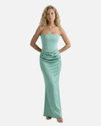 Strapless Corset Maxi Dress with Draped Skirt – Women's Evening Maxi Dress