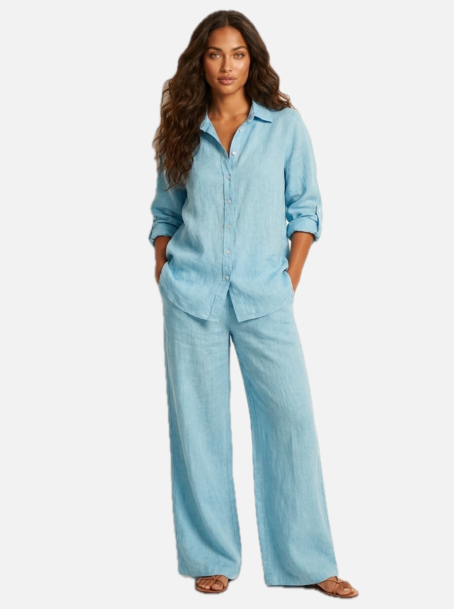 Linen-Blend Wide-Leg Two-Piece Set – Women's Occasion Co-ord Set