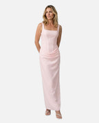 Maxi Dress with Structured Bodice and Draped Skirt – Women's Evening Maxi Dress