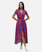 Wrap Maxi Dress with Short Sleeves – Women's Summer Maxi Dress