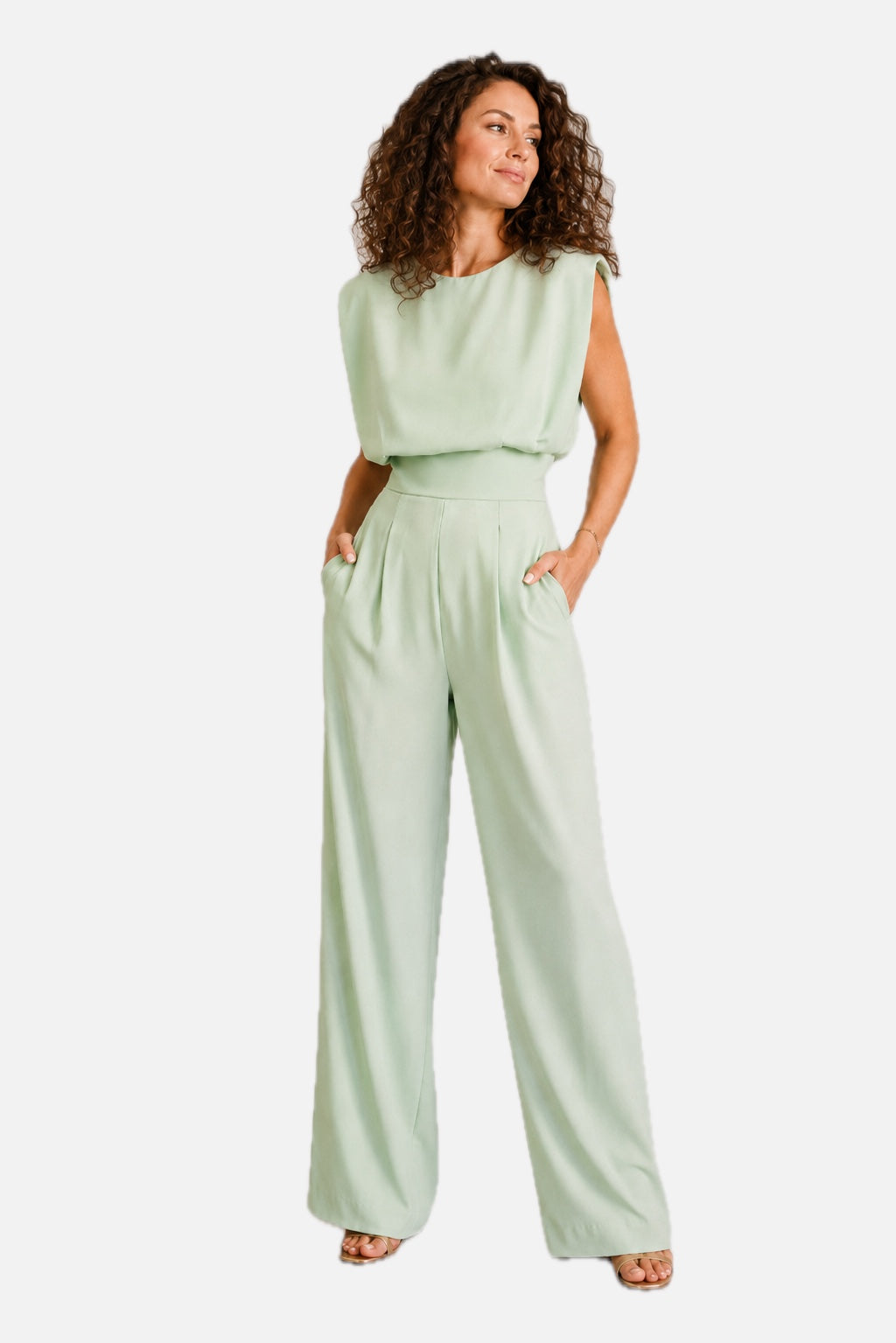 Mint Green Sleeveless Wide Leg Jumpsuit – Women's Elegant Occasion Jumpsuit