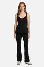 Pleated V-Neck Top & Flared Trousers Set – Women's Elegant Co-ord