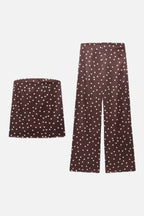 Polka Dot Strapless Top & Wide Leg Trousers Set – Women's Summer Co-ord