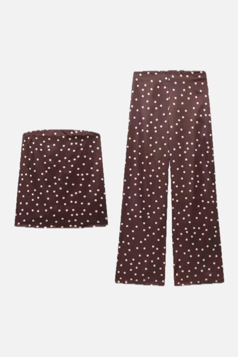 Polka Dot Strapless Top & Wide Leg Trousers Set – Women's Summer Co-ord