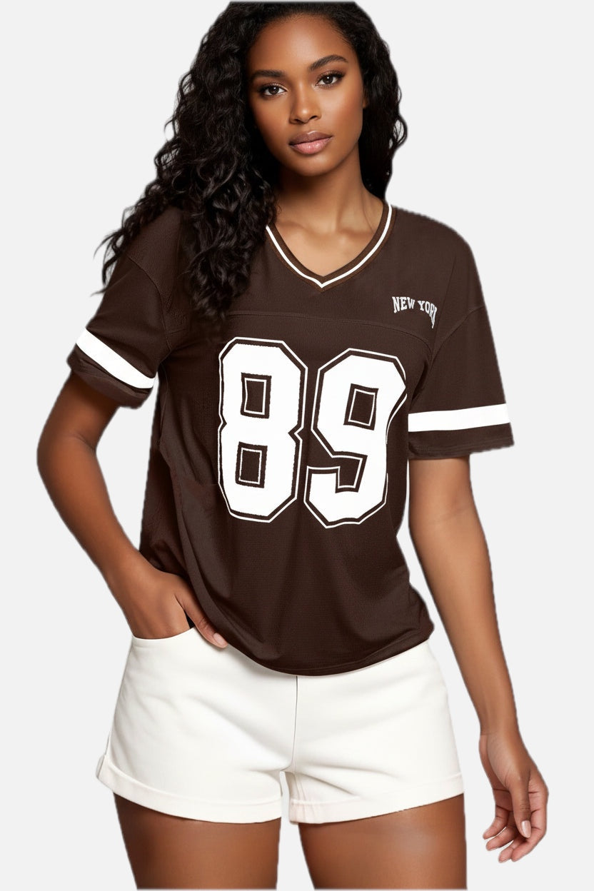 Brown American Football T-Shirt with New York Print – Women's Varsity Tee