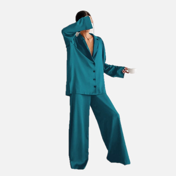 Satin Pyjama Set – Women's Luxury Long Sleeve Button-Up PJ Set
