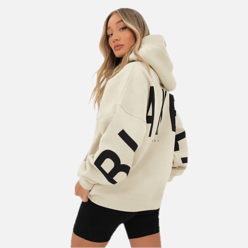 Oversized Hoodie with Letter Print – Women's Longline Comfy Hoodie