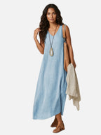 Linen-Look Maxi Dress – Women's Sleeveless V-Neck Summer Dress
