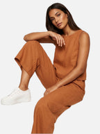 Linen-Look Sleeveless Top & Wide Leg Trousers Set – Women's Summer Co-ord