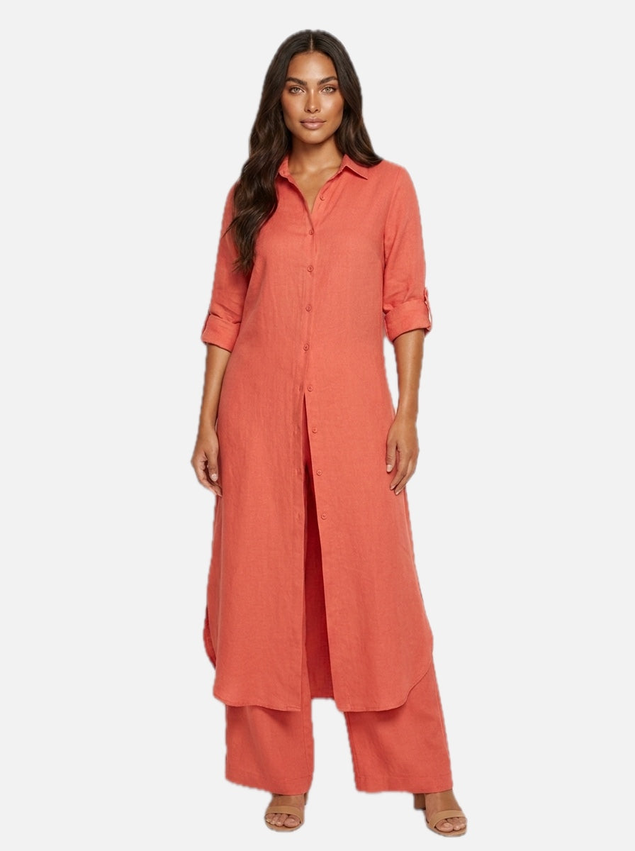 Linen Longline Shirt & Wide Leg Trousers Set – Women's Summer Linen Co-ord