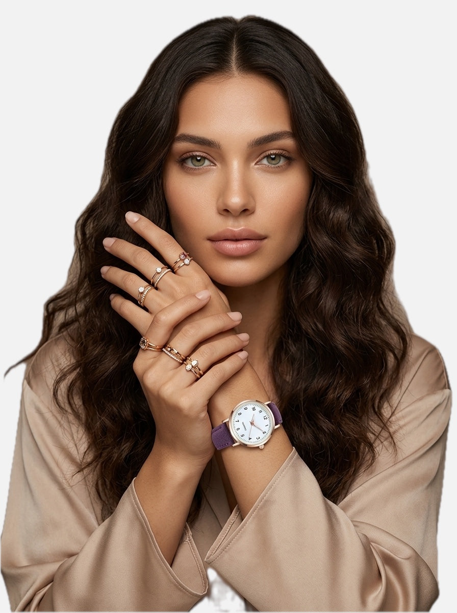Rose Gold Watch with Suede-Look Strap – Women's Elegant Minimalist Watch