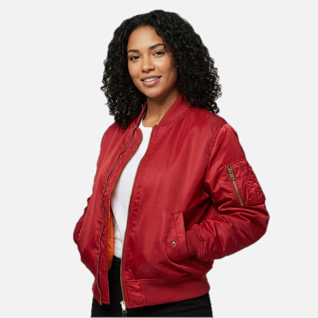 Satin Bomber Jacket – Women's Classic MA-1 Zip-Up Jacket with Utility Pocket