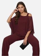 Chiffon Cape Overlay Top & Wide Leg Trousers Set – Women's Occasion Co-ord