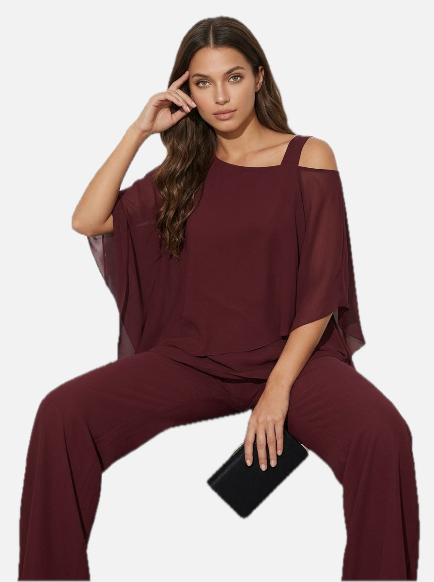 Chiffon Cape Overlay Top & Wide Leg Trousers Set – Women's Occasion Co-ord