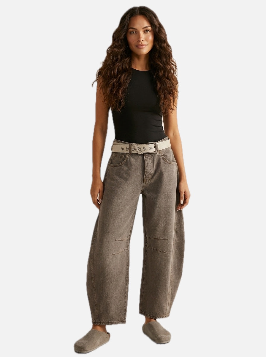 Barrel Leg Jeans – Women's High Waist Relaxed Tapered Denim