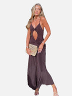 Coffee Spaghetti Strap Backless Gown – Women's Summer Party Gown