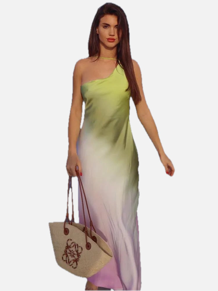 Green Asymmetric Off-Shoulder Dress – Women's Summer Party Dress